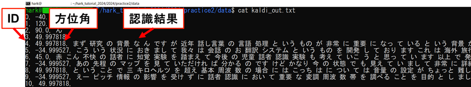 Kaldiの認識結果