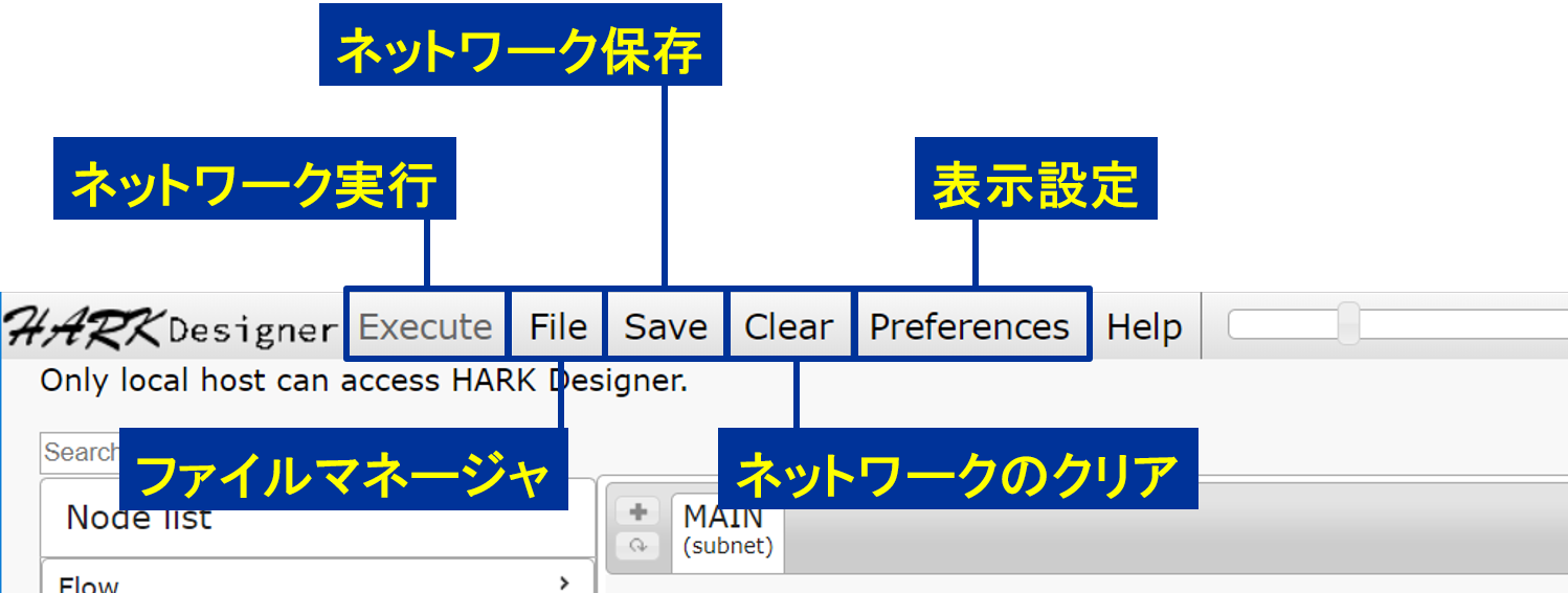 HARK Designer のパネルの名称